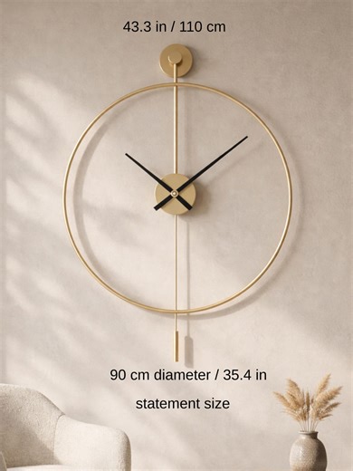Large 43 Inch Gold Metal Wall Clock, Minimalist Oversized Modern Wall Decor, 110 cm