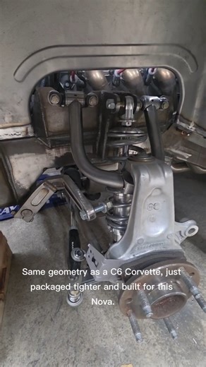 Six tries later, it finally fits. C6 geometry, Nova packaging — all built in-house. #ShopLife #Fabrication #LFGTuning #CustomSuspension #NovaBuild #suspension #corvette | Alik Bohl