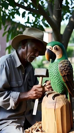Parrot wooden sculpture #parrot #woodart #fyp