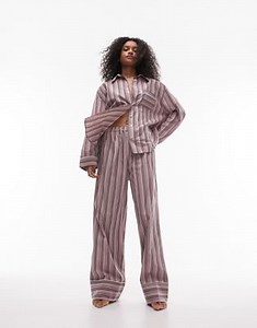 Topshop cotton stripe pyjama shirt and trouser pyjama set in pink | ASOS