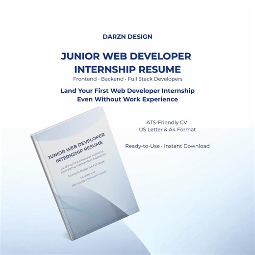 Junior Web Developer Internship Resume Template | ATS Entry Level Web Developer Resume | Computer Science Student CV | US Letter & A4 Canva