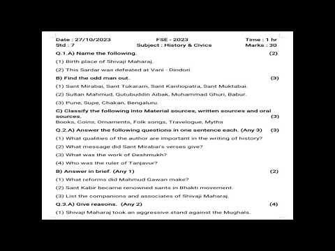 Class 7 History and Civics Question paper | First Semester Exam - 2023 | #modelquestionpaper