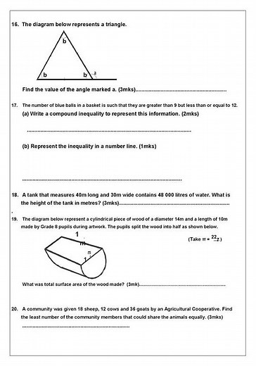 Grade 8 Mathematics Mid-Term 1 Exam 2025 with Marking Scheme