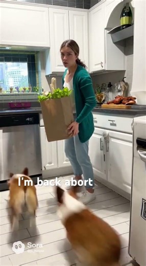 Dogs team up stealing food on kitchen countertop #shorts #dog #corgi