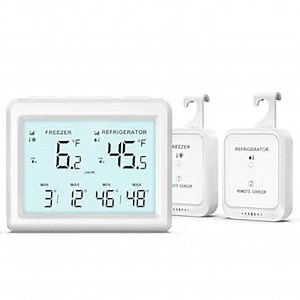 AMIR Wireless Refrigerator Thermometer, Digital Fridge and Freezer Thermometer with Alarm, Freezer Alarm with 2 Sensors, 3.7 inch LCD Fridge Thermometer for Home and Restaurants