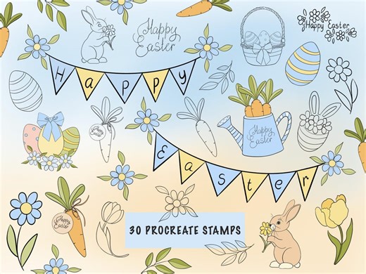 Easter Procreate Stamps/happy Easter/brushes/spring/illustration/bunny/art/creation/graphics - Etsy