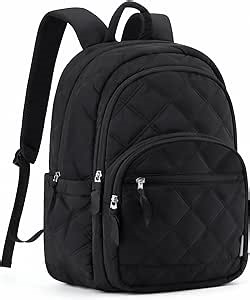 BAGSMART Travel Laptop Backpack, College Backpack for Women, Quilted Small Computer Bookbag, Water-Resistant 15.6 Inch Laptop Casual Bag, Black