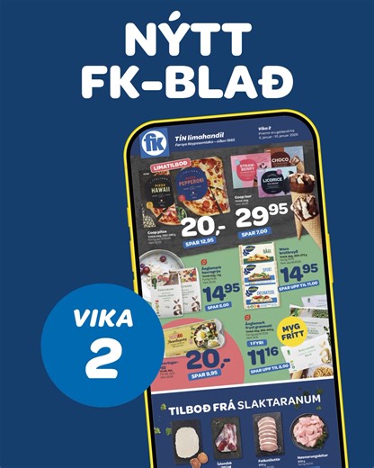 🛒 Keyp inn í FK 🛒 Hesa vikuna er FK-blaðið aftur fult av góðum tilboðum, til dømis: 🔹 10 egg fyri 20 kr. 🔹 1 kg av havragrýni fyri 14,95 kr. 🔹 5x1,5 l av KIRVI fyri 100 kr. við panti Les alt blaðið her 👉 https://www.fk.fo/wp-content/uploads/2026/01/fk-bladid-vika2.pdf Vit síggjast í FK ✨ | FK