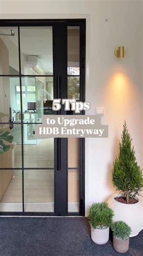 Home with Tohs 🏡 Home | Reno | Aesthetics | Lifestyle on Instagram: "Took us over a year to create this reel because we finally found the perfect plants! 🌿 Hope it helps if you’re planning an HDB entryway makeover for your home. Comment ‘entryway’ if you’d like the full list of: 💡 No-drill wireless lamp 🧶 Carpet 🚪 Glass door 🎨 Door wrap colour code 🔐 Promo code for Luxus’ synchronised gate & door lock #sghome #sghomes #homedesign #interiordesign #renovationtips #renovation #interiorstylin