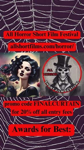 All Horror & All Comedy Short Film Festivals on Instagram: "This video lists ALL HORROR SHORT FILM FESTIVAL's competitive categories: Short & Feature Film Posters, Film Previews, Fiction & Non-Fiction Podcasts, Book Trailers, Music Videos, and Proof-of-concept videos. For our Short Film entries, we have competitive categories for films 30 minutes & under, 15 minutes & under, 5 minutes & under, and 1 minute & under. In each time division, there are awards for: Best PSYCHOLOGICAL Horror Best SLASH