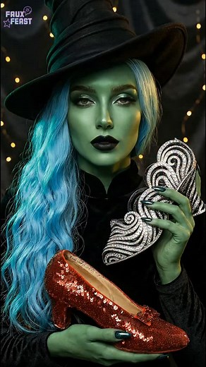 Tonight the Wicked Witch finally got her hands on both slippers…the ruby and the silver. Which one is the real one? In classic me fashion, I took a bite out of the ruby one. That one was definitely just cake. 👠🍰 #wickedwitch #rubyslippers #cakeart #fantasyfood #asmreats #wickedmovie | Faux Feast