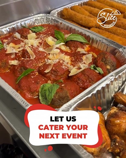 Planning a celebration? Let Slice Pizzeria cater the flavor! Whether it’s a graduation, birthday, game day, baby shower or an office lunch, we’ve got you covered! 🎉 Get 15% OFF your catering order with code 15OFF | SlicePizza.com