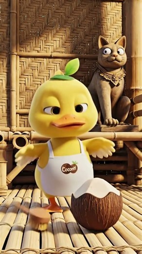 Coco Duck Asmr vs Cat Sounds 🐥🥥 | Coconut Tapping & Brushing Reaction | Indonesia Bamboo Room #duck