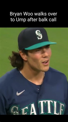 Bryan Woo walks over to Umpire after he's called for a balk #mlb #mariners #baseball