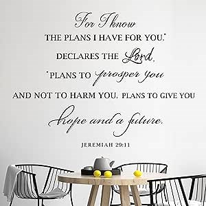Decalmile Bible Verse Wall Decal Quotes - I Know The Plans I Have for You Inspirational Religious Christian Wall Letter Stickers for Bedroom, Living Room, Office Decor