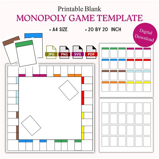 Blank Monopoly Game Template Custom DIY Board Editable Printable PDF Download - Etsy
