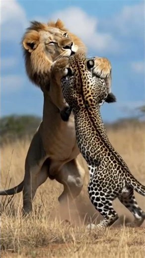 Shocking Moment: Lion vs. Leopard - A Wild Life-and-Death Duel #africa #lion #lionking #wildlife