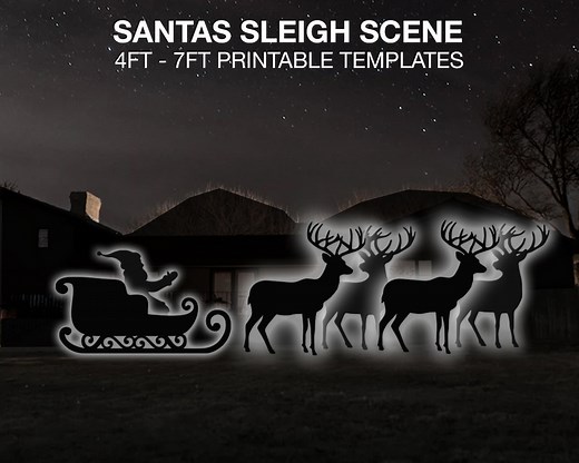 Santas Sleigh Christmas Template Printable || Trace and Cut Christmas Sleigh Silhouette | Outdoor Christmas Stencils Santas Reindeer Cut Out - Etsy