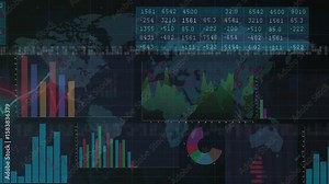 Flickering numeric table initiating chart animations, visualizing real-time global data trends