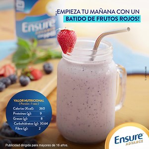 ¡Dale la bienvenida a una alimentación saludable con el Recetario Ensure®! Conoce la receta completa de este batido de frutos rojos y descarga nuestro nuevo recetario. Publicidad dirigida a mayores de 16 años. | Ensure Latinoamérica