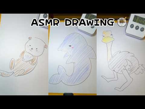 Relaxing ASMR Drawing | 4 Cute Animals in 4 Minutes 🐬 Cute Dolphin & Friends 🦦