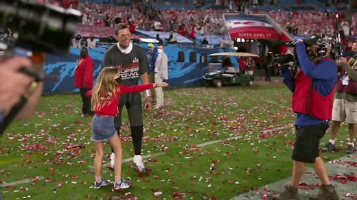 Brady jokes around with his kids on the field after winning Super Bowl LV