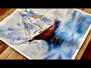 "Watercolor Painting of a Sailing Ship ⛵ | Relaxing Ocean Art for Calm & Creativity"