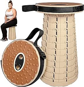 Collapsible Stool, Folding Stool with PU Cushion, Portable Foldable Stool 12 Levels and Load Capacity 500lbs, Travel Chair Backpack Chair for Camping/Fishing/Hiking/BBQ and for Adults