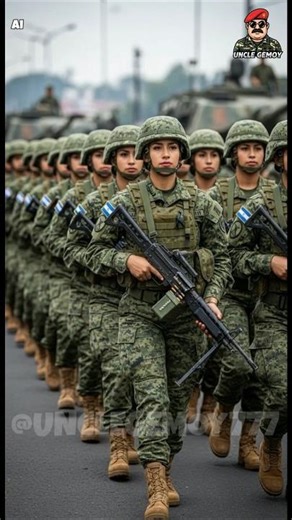 Stunning Salvadoran Female Machine Gunner in Full Parade Formation