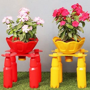 Unique way of using plastic bottles to create colorful flower pots | DIY Balcony Garden