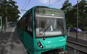 在法兰克福的马路上与公交车并行 模拟火车2021 德国法兰克福地铁上用U5开U5