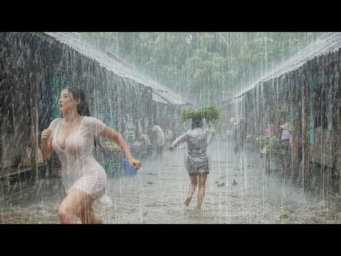 Super Heavy Rain, Strong Winds & Continuous Thunderstorms ⛈️ Refreshing & Soothing Rain Sounds