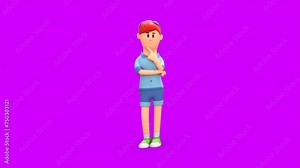 3D Rendered Animation of Cartoon White Girl Standing And Being Thoughtful With Various Hand Gestures.