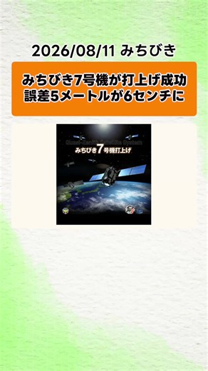 位置のずれが6センチに みちびき7号機が打ち上げ成功 (JAXA) 日本の測位衛星みちびき7号機が8月11日早朝、H3ロケット9号機で種子島から打ち上げられ、軌道への投入に成功しました。 アメリカのGPSだけなら5から10メートルある位置のずれが、みちびきの補正信号を専用受信機で受けると6センチまで縮みます。運用開始は点検と調整を終える7か月後です。 #Shorts #みちびき #みちびき7号機 #準天頂衛星 #QZSS #H3ロケット #H3ロケット9号機 #JAXA #種子島宇宙センター