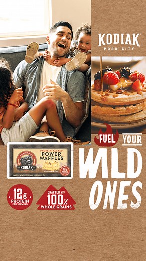Dig into a quick, delicious waffle made with real ingredients like whole grains & protein. They're so good, even your pickiest eaters will come runnin'. Find Kodiak Power Waffles in the frozen aisle at your local grocery store. | Kodiak Cakes