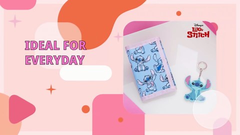 Disney Stitch Kids Wallet and Keyring Gift Set Cute Trifold Wallet with Coin Purse Card Slots and Keychain Stitch Gifts (Blue Stitch)