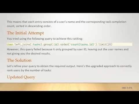 How to Rank Users by Number of Tasks in Rails 5