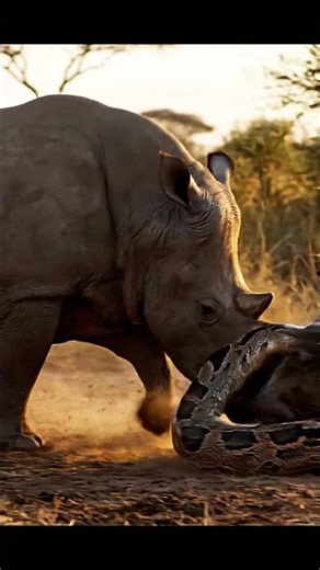 Giant Python Attacks Baby Rhino but Picks the WRONG Target! Satisfying Ending #wildlife