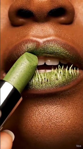 🌿 Real Grass Lips ASMR | Natural Green Lipstick Look & Nature-Inspired Reveal 💄🍃