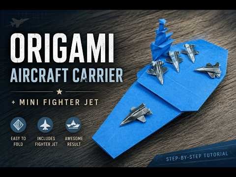 Origami Aircraft Carrier with a Mini Fighter Jet Tutorial | How to Make Paper Boat Aircraft Carrier