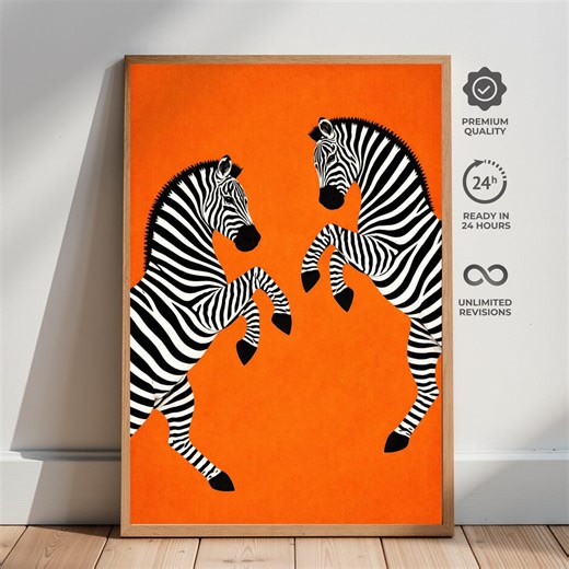 Zebra Poster, Orange Background, Modern Animal Wall Art, Safari Print - Etsy