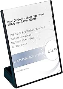 ABS Plastic Sign Holder, Menu Displays L Shape Sign Stand with Business Card Holder, Plastic Display Stand for Ads, Menu, Photos, Business Card (Black A5 148×210mm/5.83×8.27 inches)