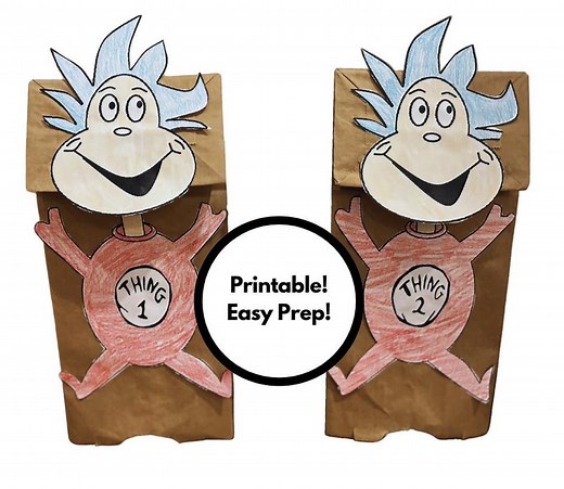Thing 1 & Thing 2 Puppets: Dr. Seuss Printable Craft (PDF) - Etsy