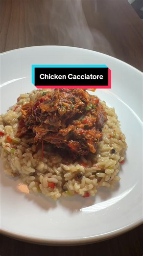 Chicken Cacciatore #chicken #italianfood #recipe #cheftok #cookingathometiktoktv 2 boneless skinless chicken thighs Flour to coat chicken Oil to brown vegetables and chicken 1/4 cup sliced onion 1 small cubanelle pepper sliced 1/2 piece of a red bell pepper 6 button mushrooms sliced 1 TB fresh chopped rosemary 4 cloves sliced garlic 1/2 cup white wine 3/4 cup chicken stock 3/4 cup canned puréed tomato 3 TB of chopped fresh parsley 1/2 TB fresh lemon juice