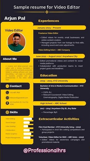 Sample resume for Video Editor || video editor resume || resume kaise banaye #sampleresume #resume