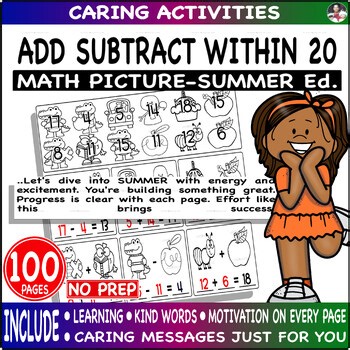 Add Subtract within 20 with pictures fact fluency Now Math Fact Set - Summer Ed.