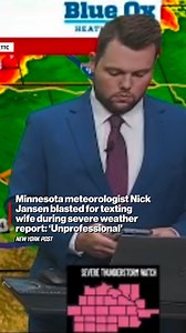 A Minnesota meteorologist is being dragged by viewers over his “unprofessional” behavior when he texted his wife live on air during severe weather coverage. https://trib.al/PJqRCns | New York Post