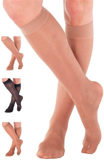 Made in USA Women Sheer Compression Socks for Swelling 8-15mmHg Beige, X-Large