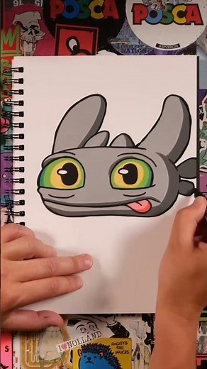 How to draw Toothless from How to Train Your Dragon using Posca pens