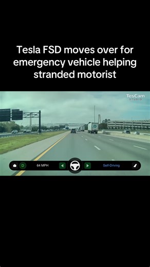 Tesla FSD sees a road ranger ahead and moves over for safety until passing them. #tesla #fsd #selfdriving #tescamstudio